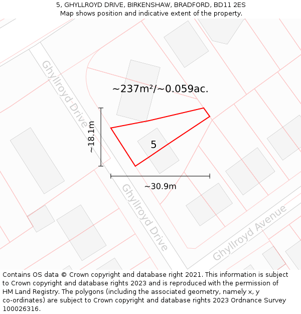 5, GHYLLROYD DRIVE, BIRKENSHAW, BRADFORD, BD11 2ES: Plot and title map