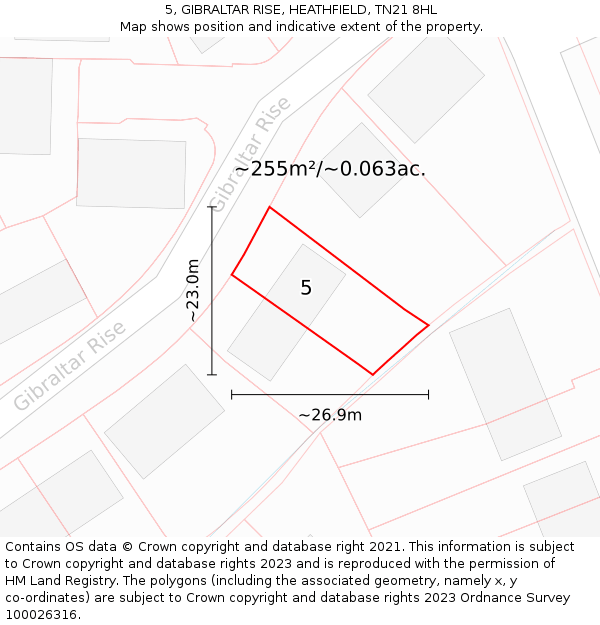 5, GIBRALTAR RISE, HEATHFIELD, TN21 8HL: Plot and title map