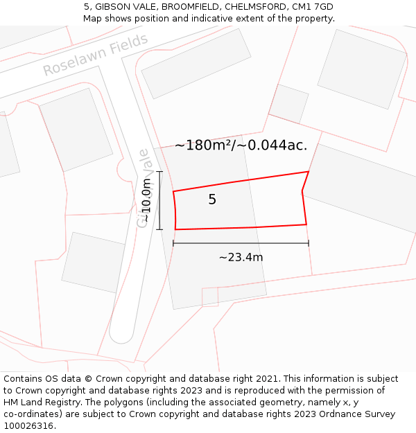 5, GIBSON VALE, BROOMFIELD, CHELMSFORD, CM1 7GD: Plot and title map