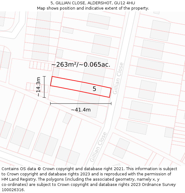 5, GILLIAN CLOSE, ALDERSHOT, GU12 4HU: Plot and title map