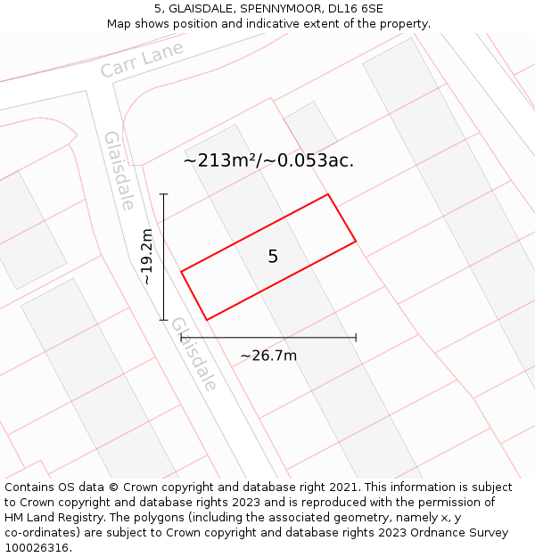 5, GLAISDALE, SPENNYMOOR, DL16 6SE: Plot and title map