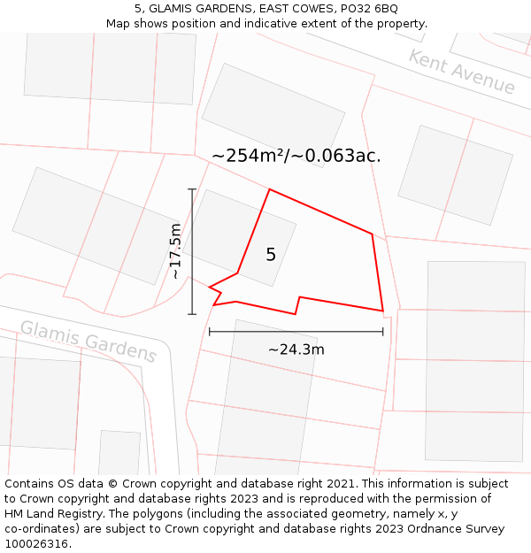 5, GLAMIS GARDENS, EAST COWES, PO32 6BQ: Plot and title map