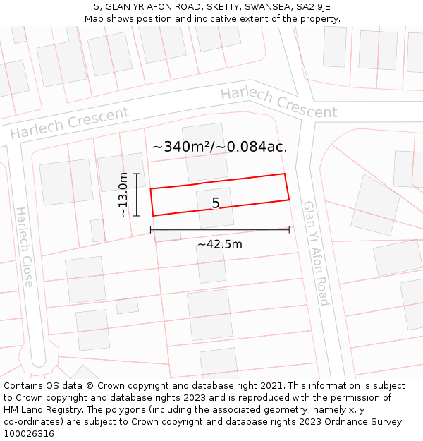 5, GLAN YR AFON ROAD, SKETTY, SWANSEA, SA2 9JE: Plot and title map