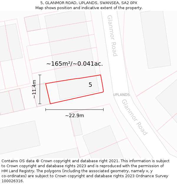 5, GLANMOR ROAD, UPLANDS, SWANSEA, SA2 0PX: Plot and title map