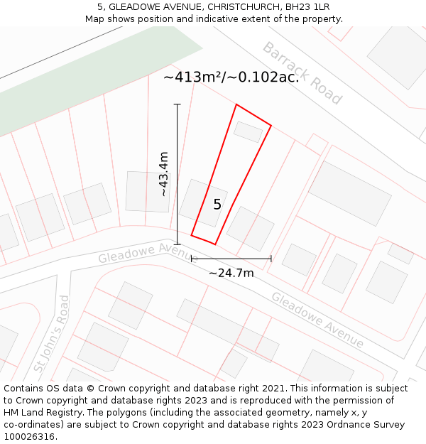 5, GLEADOWE AVENUE, CHRISTCHURCH, BH23 1LR: Plot and title map