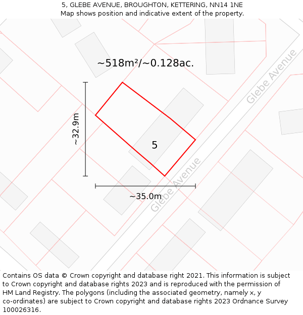 5, GLEBE AVENUE, BROUGHTON, KETTERING, NN14 1NE: Plot and title map