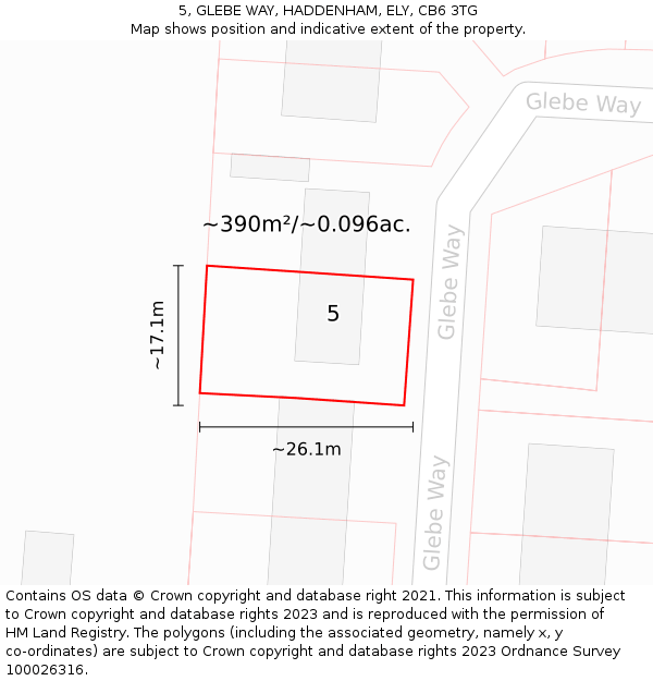 5, GLEBE WAY, HADDENHAM, ELY, CB6 3TG: Plot and title map