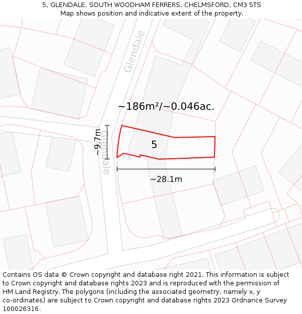 5, GLENDALE, SOUTH WOODHAM FERRERS, CHELMSFORD, CM3 5TS: Plot and title map