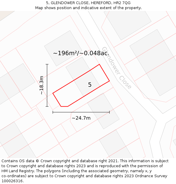 5, GLENDOWER CLOSE, HEREFORD, HR2 7QG: Plot and title map