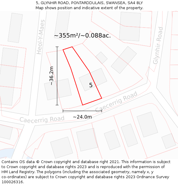 5, GLYNHIR ROAD, PONTARDDULAIS, SWANSEA, SA4 8LY: Plot and title map