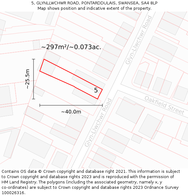 5, GLYNLLWCHWR ROAD, PONTARDDULAIS, SWANSEA, SA4 8LP: Plot and title map