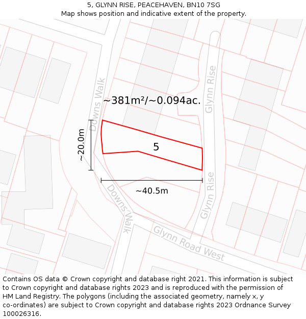 5, GLYNN RISE, PEACEHAVEN, BN10 7SG: Plot and title map