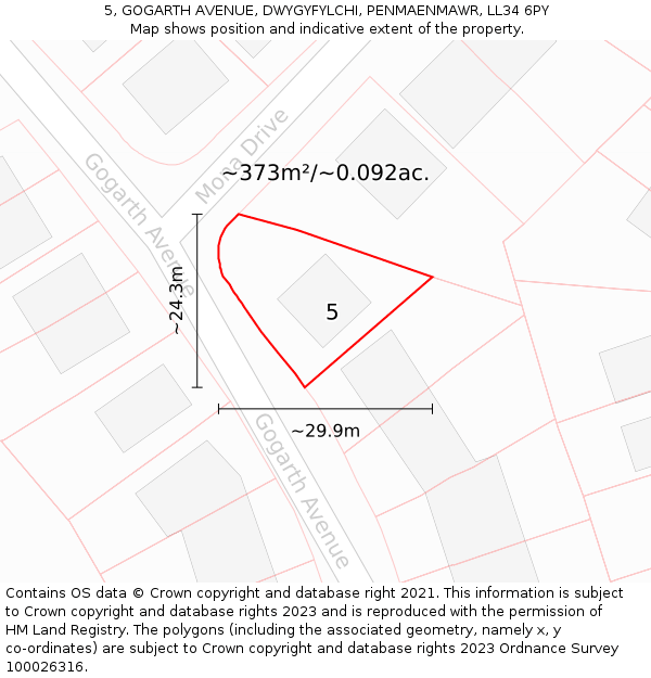 5, GOGARTH AVENUE, DWYGYFYLCHI, PENMAENMAWR, LL34 6PY: Plot and title map