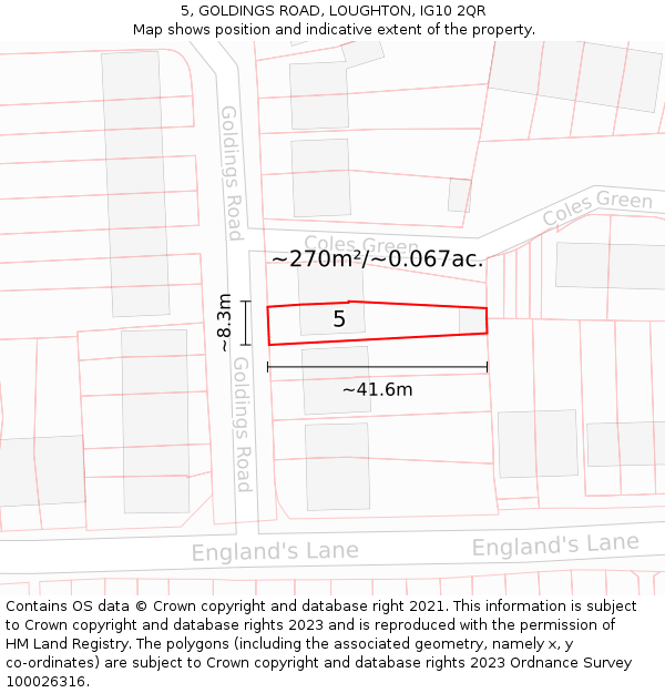 5, GOLDINGS ROAD, LOUGHTON, IG10 2QR: Plot and title map