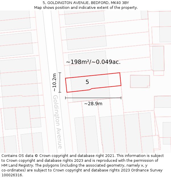 5, GOLDINGTON AVENUE, BEDFORD, MK40 3BY: Plot and title map