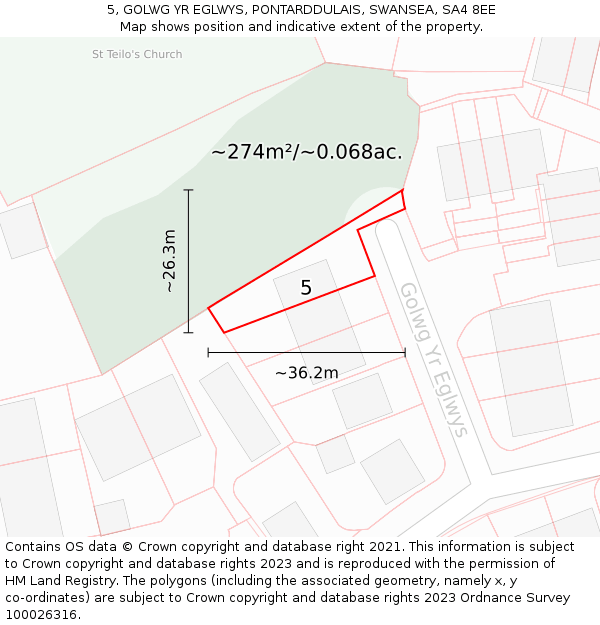 5, GOLWG YR EGLWYS, PONTARDDULAIS, SWANSEA, SA4 8EE: Plot and title map