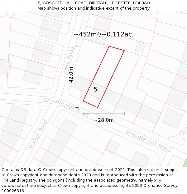 5, GOSCOTE HALL ROAD, BIRSTALL, LEICESTER, LE4 3AQ: Plot and title map