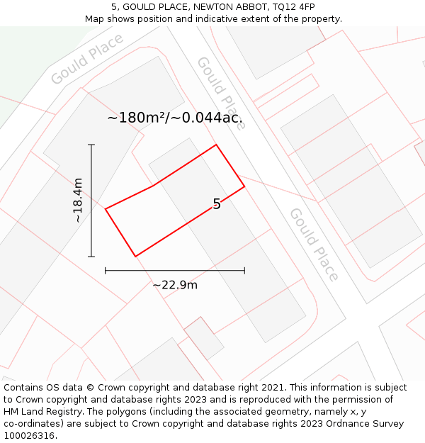 5, GOULD PLACE, NEWTON ABBOT, TQ12 4FP: Plot and title map