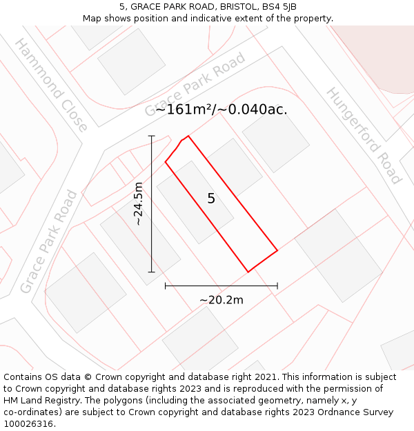 5, GRACE PARK ROAD, BRISTOL, BS4 5JB: Plot and title map