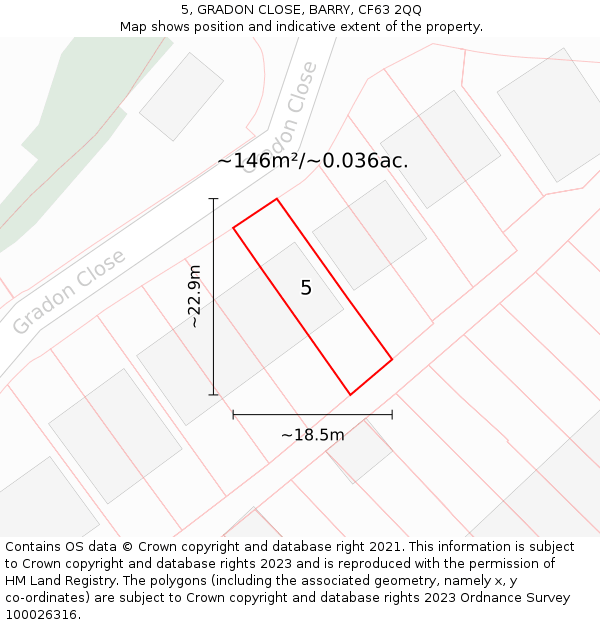 5, GRADON CLOSE, BARRY, CF63 2QQ: Plot and title map