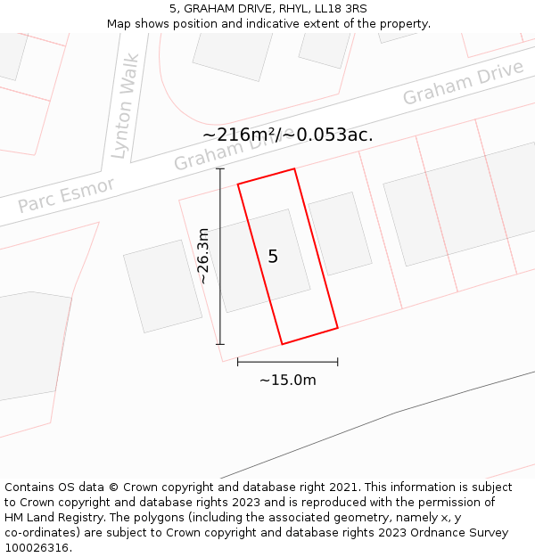 5, GRAHAM DRIVE, RHYL, LL18 3RS: Plot and title map