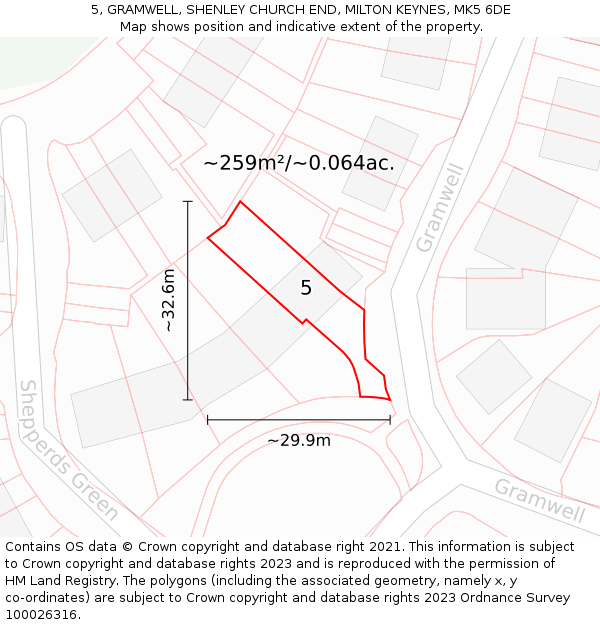 5, GRAMWELL, SHENLEY CHURCH END, MILTON KEYNES, MK5 6DE: Plot and title map