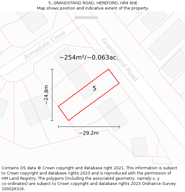 5, GRANDSTAND ROAD, HEREFORD, HR4 9NE: Plot and title map