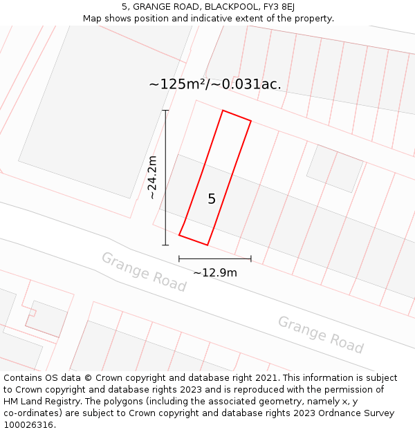 5, GRANGE ROAD, BLACKPOOL, FY3 8EJ: Plot and title map