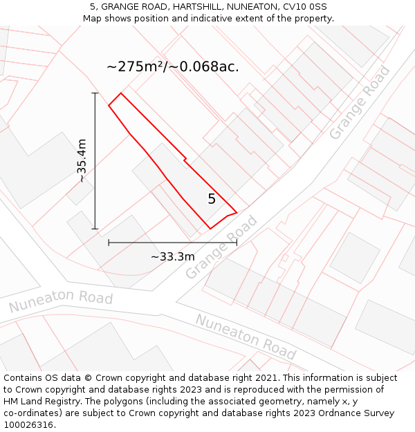 5, GRANGE ROAD, HARTSHILL, NUNEATON, CV10 0SS: Plot and title map