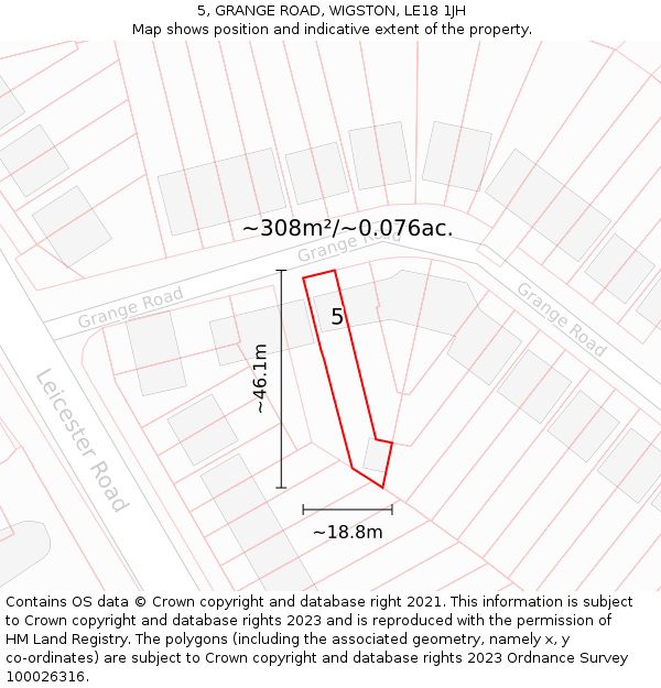 5, GRANGE ROAD, WIGSTON, LE18 1JH: Plot and title map