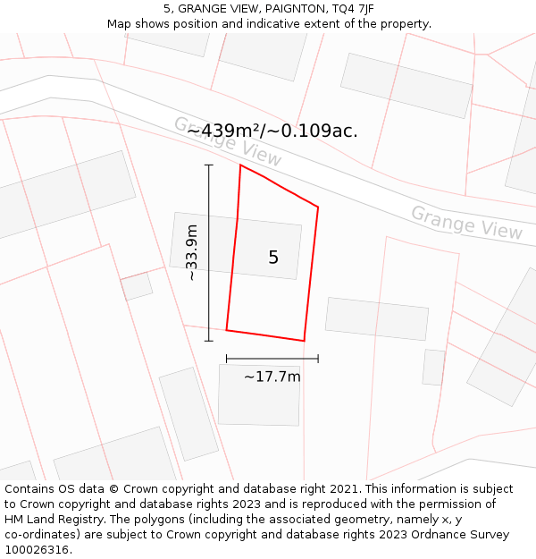 5, GRANGE VIEW, PAIGNTON, TQ4 7JF: Plot and title map