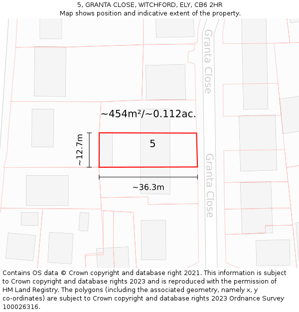 5, GRANTA CLOSE, WITCHFORD, ELY, CB6 2HR: Plot and title map