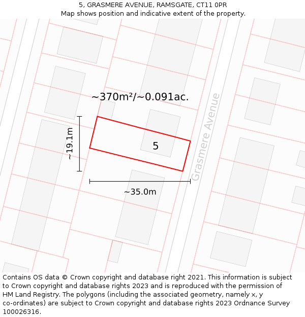 5, GRASMERE AVENUE, RAMSGATE, CT11 0PR: Plot and title map