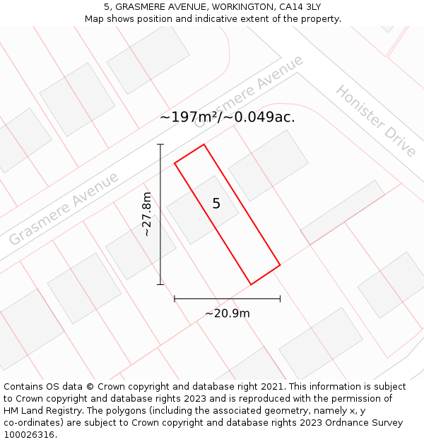 5, GRASMERE AVENUE, WORKINGTON, CA14 3LY: Plot and title map