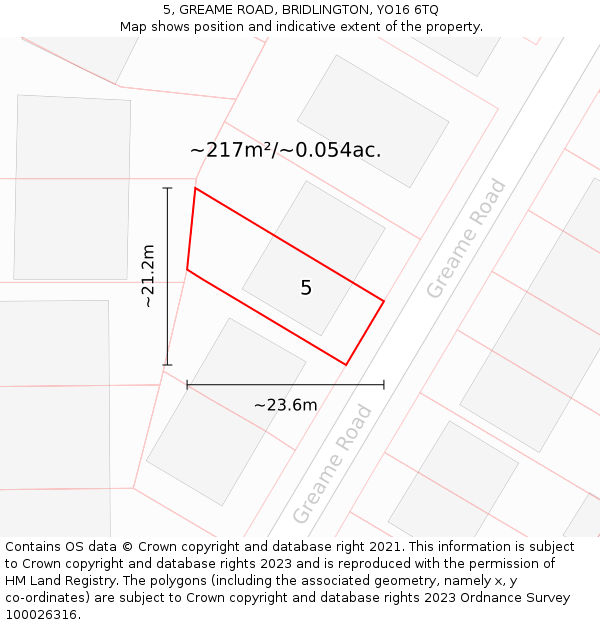 5, GREAME ROAD, BRIDLINGTON, YO16 6TQ: Plot and title map