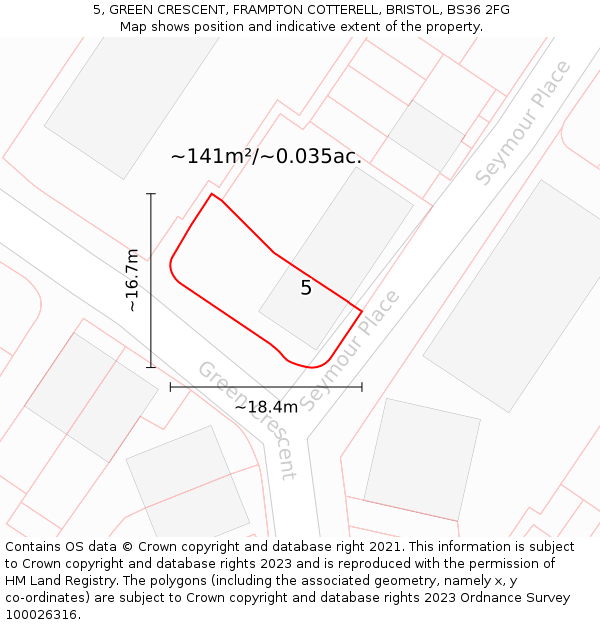 5, GREEN CRESCENT, FRAMPTON COTTERELL, BRISTOL, BS36 2FG: Plot and title map