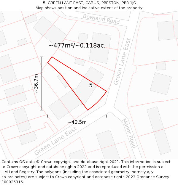 5, GREEN LANE EAST, CABUS, PRESTON, PR3 1JS: Plot and title map