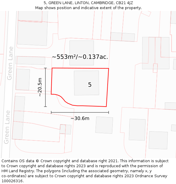 5, GREEN LANE, LINTON, CAMBRIDGE, CB21 4JZ: Plot and title map