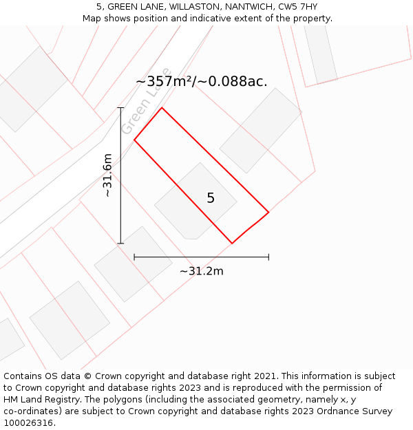 5, GREEN LANE, WILLASTON, NANTWICH, CW5 7HY: Plot and title map