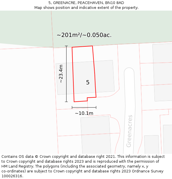 5, GREENACRE, PEACEHAVEN, BN10 8AD: Plot and title map