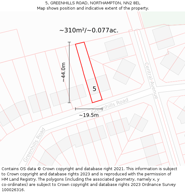 5, GREENHILLS ROAD, NORTHAMPTON, NN2 8EL: Plot and title map