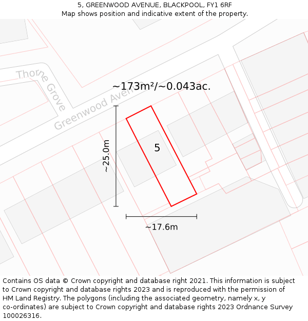 5, GREENWOOD AVENUE, BLACKPOOL, FY1 6RF: Plot and title map