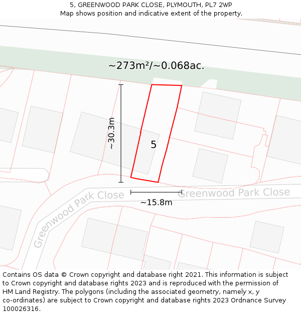 5, GREENWOOD PARK CLOSE, PLYMOUTH, PL7 2WP: Plot and title map