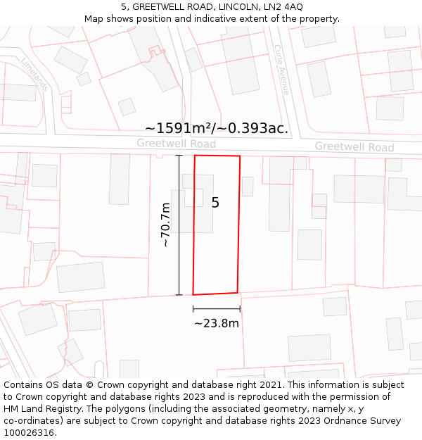 5, GREETWELL ROAD, LINCOLN, LN2 4AQ: Plot and title map