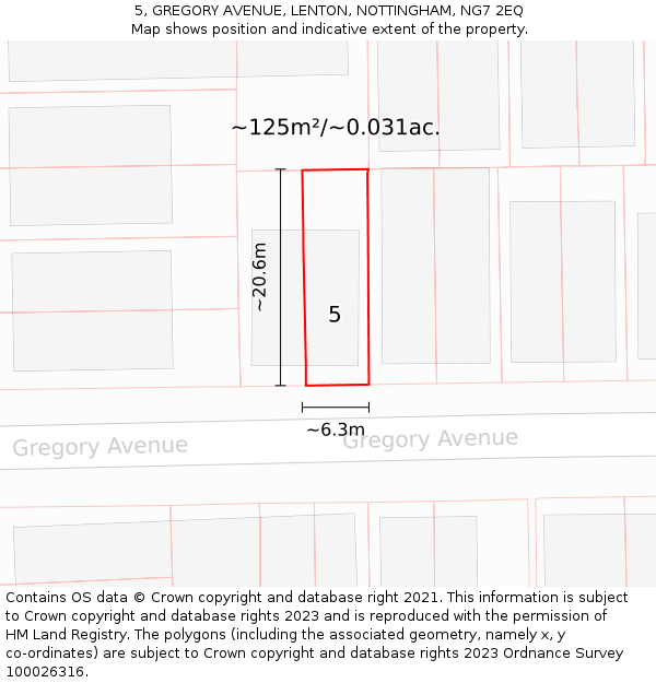 5, GREGORY AVENUE, LENTON, NOTTINGHAM, NG7 2EQ: Plot and title map