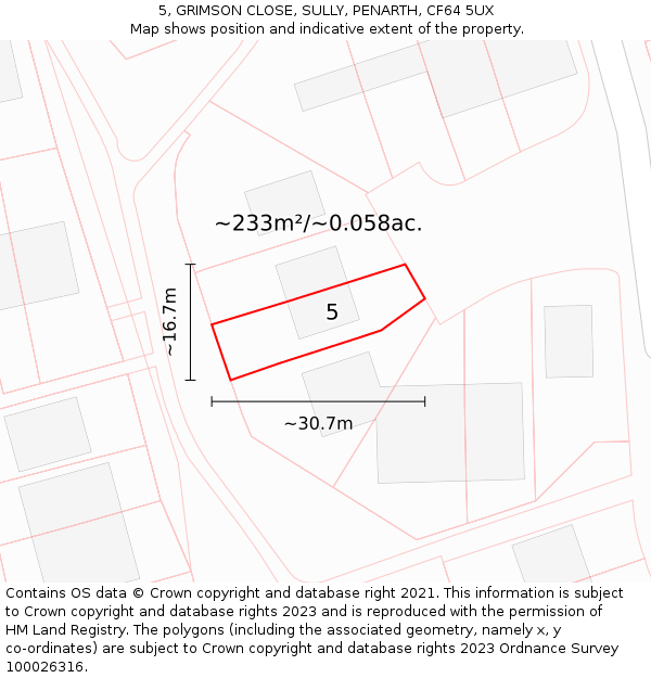 5, GRIMSON CLOSE, SULLY, PENARTH, CF64 5UX: Plot and title map