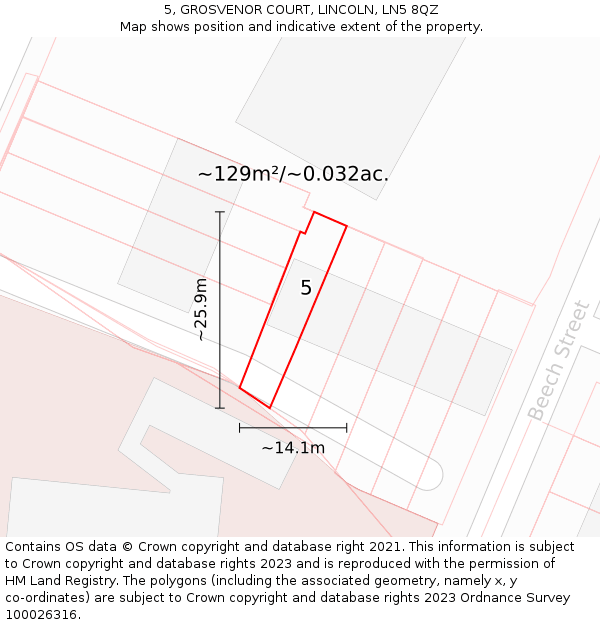 5, GROSVENOR COURT, LINCOLN, LN5 8QZ: Plot and title map