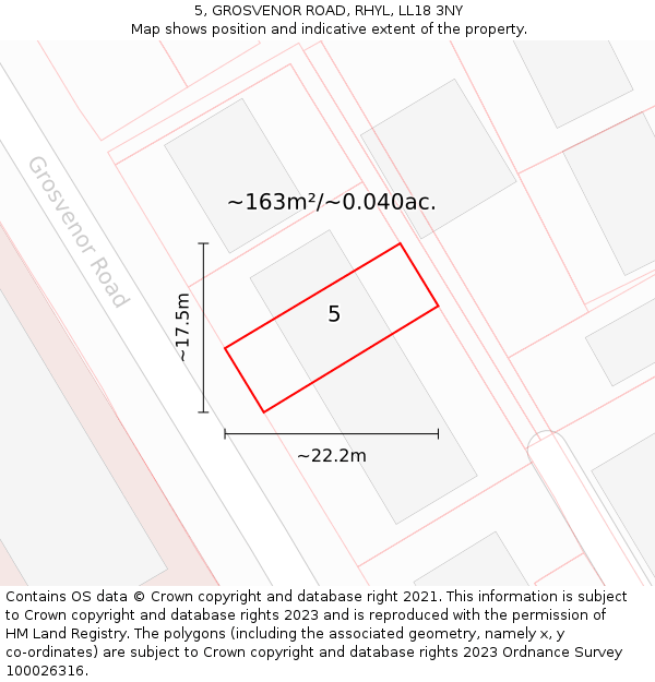 5, GROSVENOR ROAD, RHYL, LL18 3NY: Plot and title map