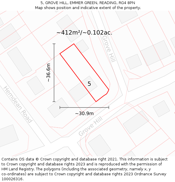 5, GROVE HILL, EMMER GREEN, READING, RG4 8PN: Plot and title map