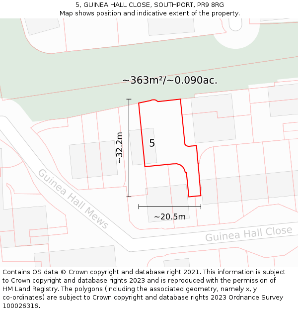 5, GUINEA HALL CLOSE, SOUTHPORT, PR9 8RG: Plot and title map